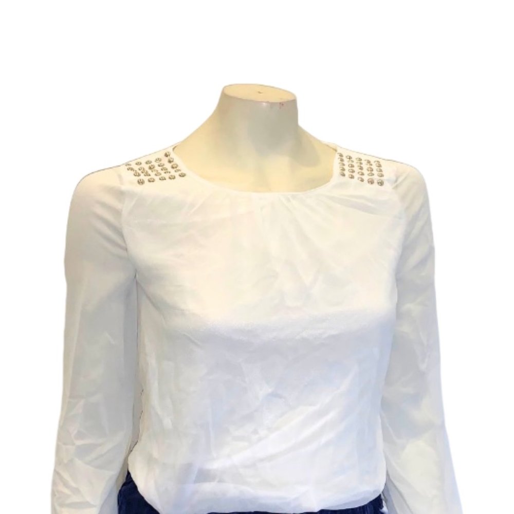 Silk top with Gold Studded Shoulder Detail